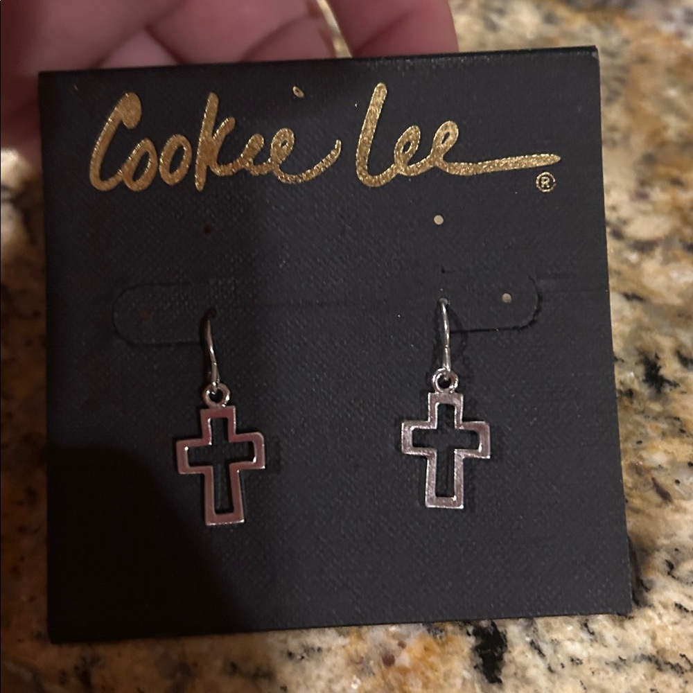 Cookie Lee Silver Cross Earrings